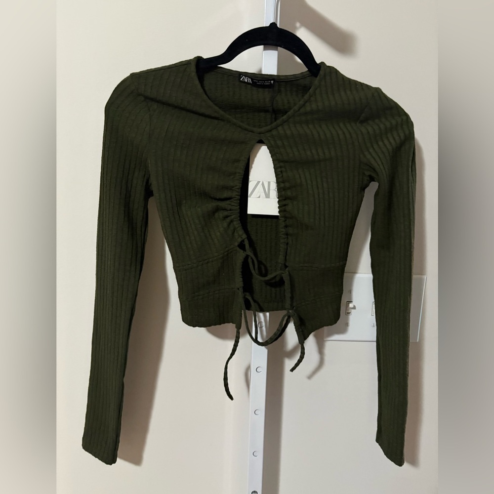 Zara Dark Green Ribbed Cut-Out Crop Top